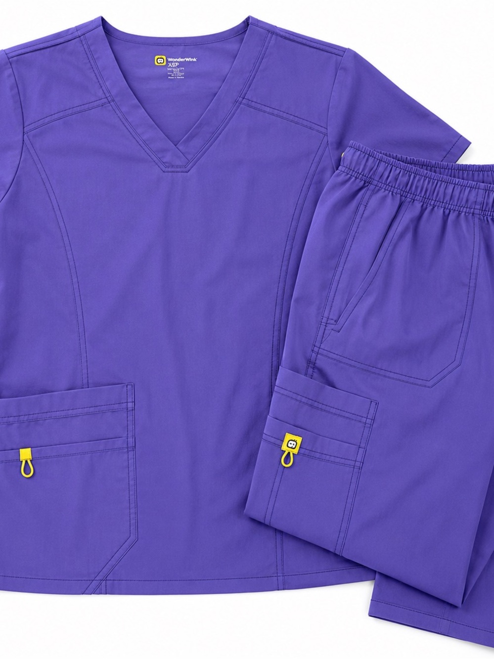 WonderWink Purple Scrub Set - Short Sleeve Top & Elastic Waist Pants